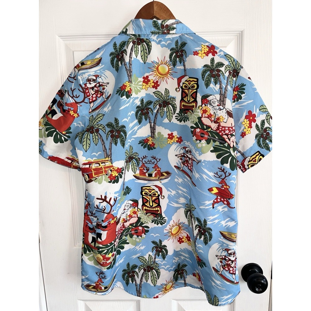 Santa Claus Hawaiian Tropical Short Sleeve‎ Shirt by SSLR Womens L - Picture 3 of 8